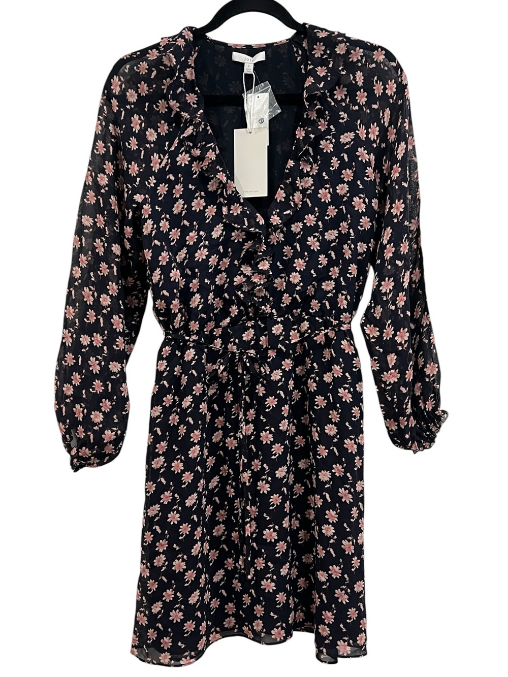 Joie Marelle Ruffle Neck Long Sleeve Silk Dress